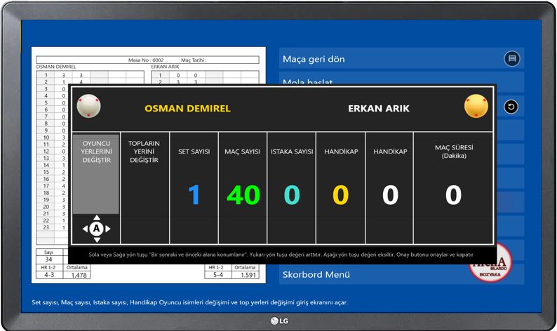 Billiard Scoreboard Settings