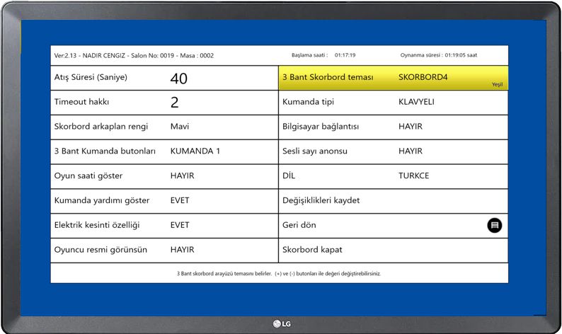 Billiard Scoreboard Match setting