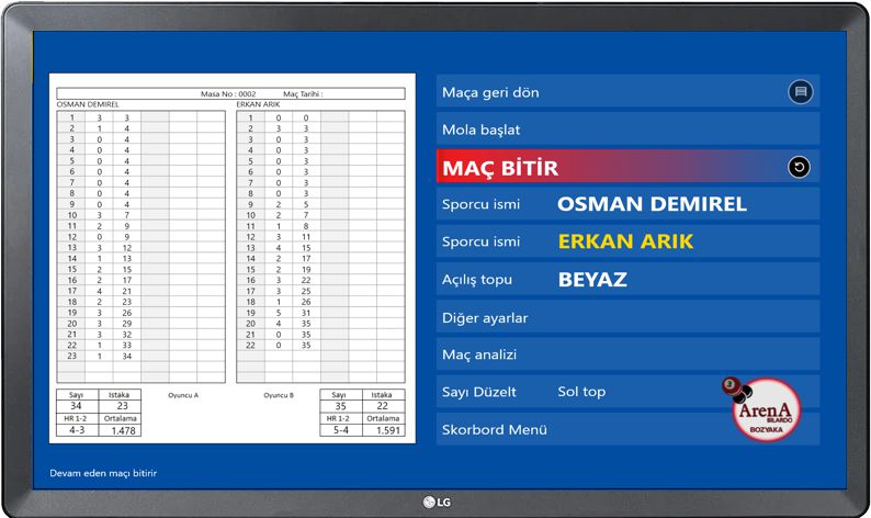 Billiard Scoreboard Menu