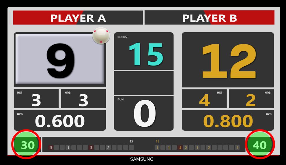 Billiards handicap match setup display view