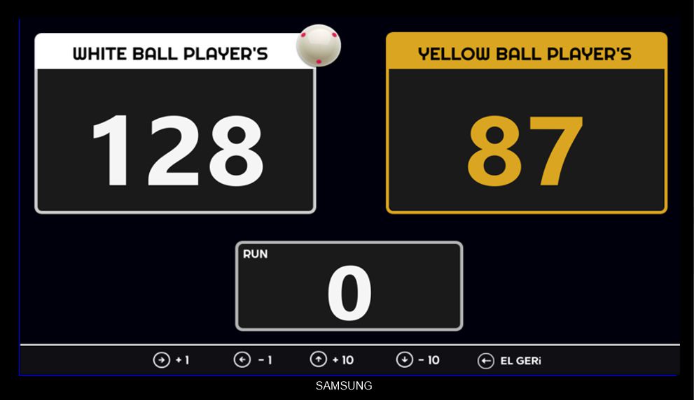 4 Ball and carom billiard score counter interface layout